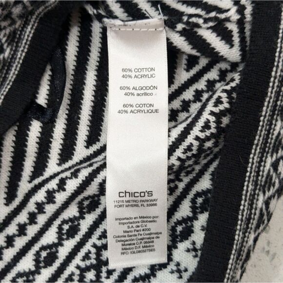 Chico's Woman Black White Striped Cardigan Wrap Sweater Fringe Shawl Neck M/8 - Picture 9 of 9